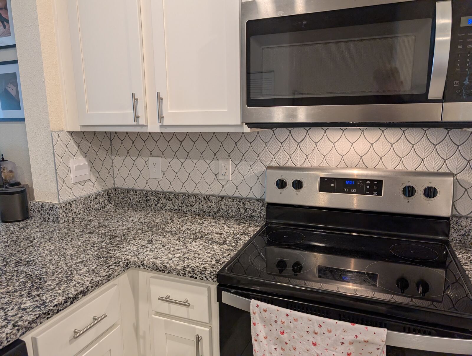 Close-up of kitchen backsplash tile grout lines and outlet cutout in Ponte Vedra kitchen renovation