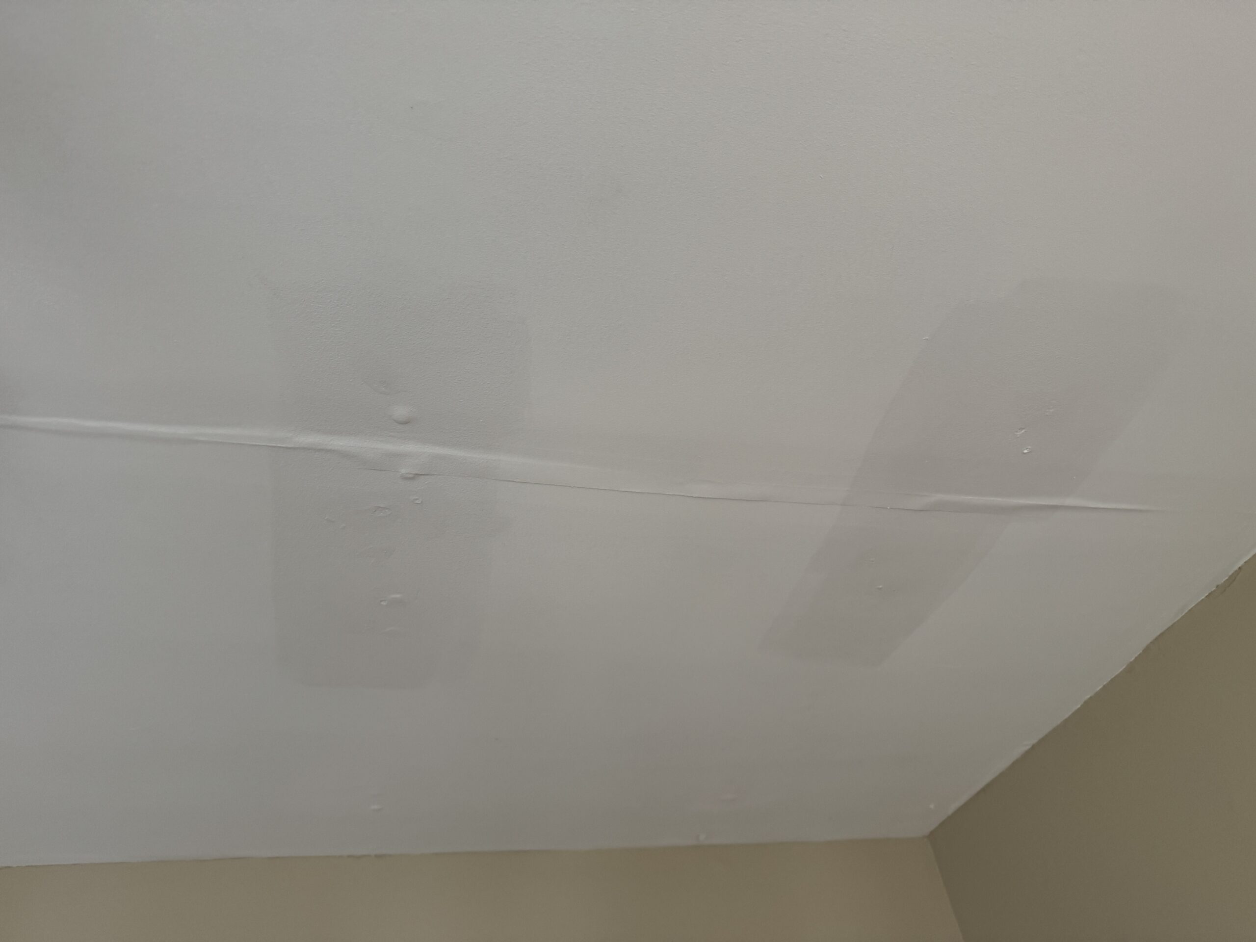Ponte Vedra Ceiling Tape Repair — And the Sagging Drywall We Found Underneath 7 Sagging drywall being screwed back into the joists during a Ponte Vedra ceiling tape repair, step 6